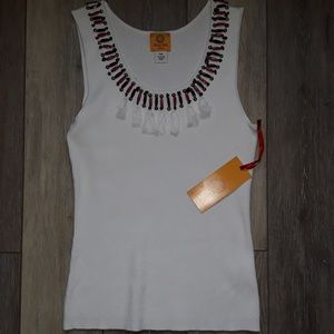 Ruby Rd tank top with beaded fringe collar NWT